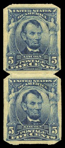 Price of US Stamps Scott Catalogue #315 - 1908 5c Lincoln Imperf. Matthew Bennett International, Mar 2011, Sale 336, Lot 1368
