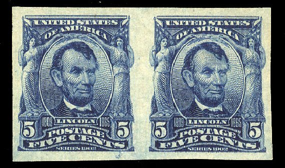 Prices of US Stamp Scott # 315 - 1908 5c Lincoln Imperf. Cherrystone Auctions, Apr 2009, Sale 200904, Lot 68