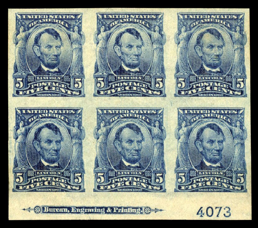 US Stamp Values Scott Catalog # 315: 5c 1908 Lincoln Imperf. Cherrystone Auctions, Mar 2010, Sale 201003, Lot 168