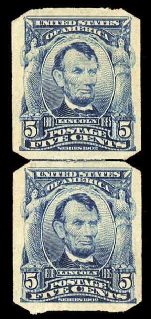 US Stamp Values Scott Catalogue # 315: 5c 1908 Lincoln Imperf. Cherrystone Auctions, Oct 2012, Sale 201210, Lot 128