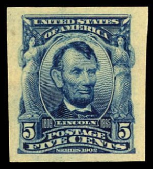 Value of US Stamps Scott # 315 - 1908 5c Lincoln Imperf. Daniel Kelleher Auctions, Dec 2012, Sale 633, Lot 568