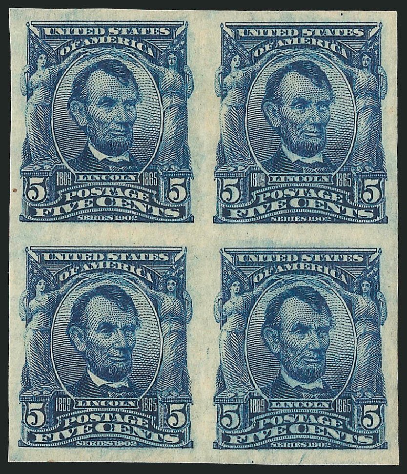 US Stamp Values Scott Catalogue # 315 - 1908 5c Lincoln Imperf. Robert Siegel Auction Galleries, Nov 2013, Sale 1061, Lot 3838