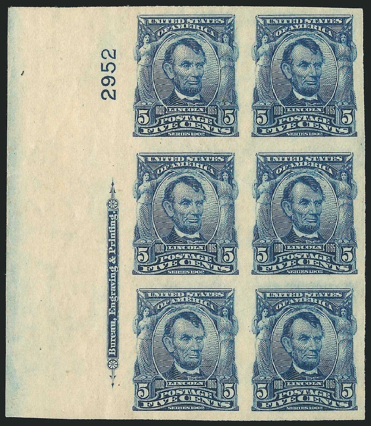 US Stamps Values Scott Catalogue #315: 5c 1908 Lincoln Imperf. Robert Siegel Auction Galleries, Sep 2014, Sale 1078, Lot 448