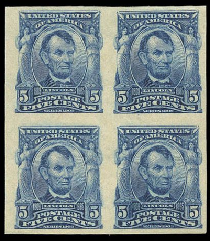 Value of US Stamp Scott Catalogue 315: 1908 5c Lincoln Imperf. Matthew Bennett International, Sep 2010, Sale 331, Lot 689