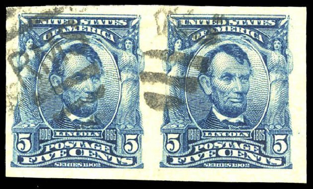 US Stamps Values Scott Catalogue 315 - 5c 1908 Lincoln Imperf. Matthew Bennett International, Feb 2015, Sale 351, Lot 159