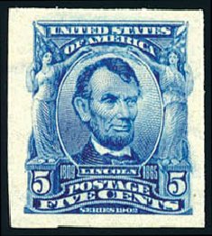 US Stamps Value Scott 315 - 1908 5c Lincoln Imperf. Schuyler J. Rumsey Philatelic Auctions, Apr 2015, Sale 60, Lot 2319
