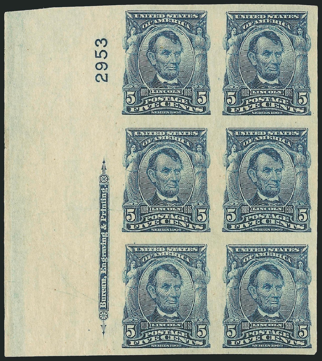 Prices of US Stamp Scott Catalog #315: 1908 5c Lincoln Imperf. Robert Siegel Auction Galleries, Nov 2013, Sale 1061, Lot 3839
