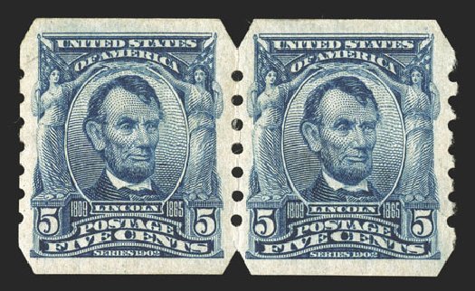 Prices of US Stamps Scott Catalog 315: 1908 5c Lincoln Imperf. Spink Shreves Galleries, Nov 2012, Sale 141, Lot 129