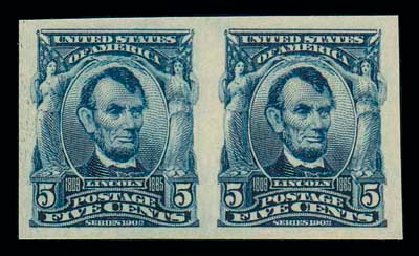 US Stamps Prices Scott #315: 5c 1908 Lincoln Imperf. Matthew Bennett International, Dec 2007, Sale 324, Lot 1180