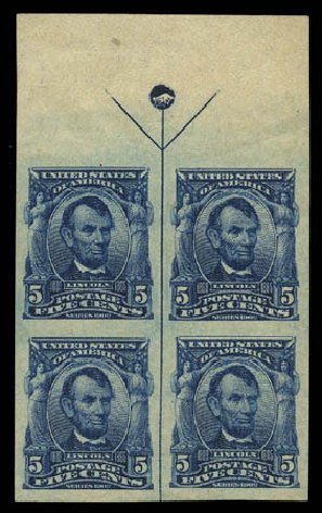US Stamps Prices Scott Catalog 315: 1908 5c Lincoln Imperf. Matthew Bennett International, Sep 2010, Sale 331, Lot 690