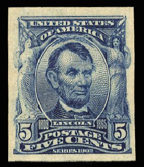 Cost of US Stamp Scott Catalogue #315: 1908 5c Lincoln Imperf. Cherrystone Auctions, Nov 2008, Sale 200811, Lot 1100