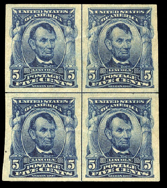 Cost of US Stamps Scott Catalogue #315: 5c 1908 Lincoln Imperf. Cherrystone Auctions, Mar 2009, Sale 200903, Lot 200