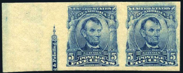 US Stamp Price Scott Catalogue 315: 5c 1908 Lincoln Imperf. Harmer-Schau Auction Galleries, Apr 2009, Sale 81, Lot 590