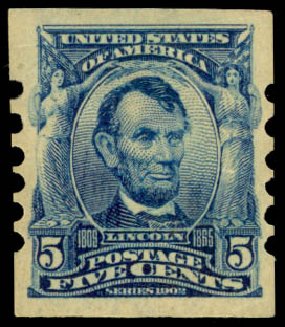 Costs of US Stamp Scott Cat. #315: 5c 1908 Lincoln Imperf. Daniel Kelleher Auctions, May 2014, Sale 652, Lot 480