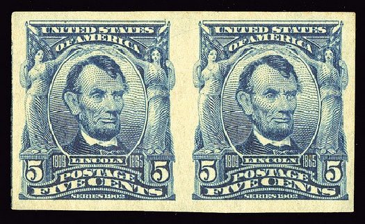 Values of US Stamp Scott Catalogue # 315: 5c 1908 Lincoln Imperf. Spink Shreves Galleries, May 2014, Sale 148, Lot 260