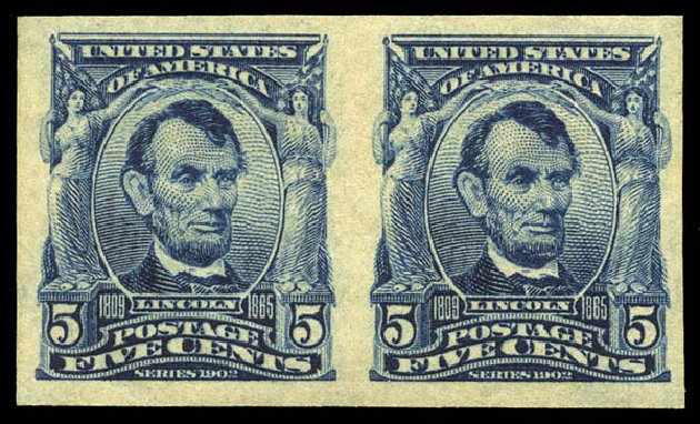 US Stamps Values Scott Cat. 315: 1908 5c Lincoln Imperf. Matthew Bennett International, Mar 2011, Sale 336, Lot 1261
