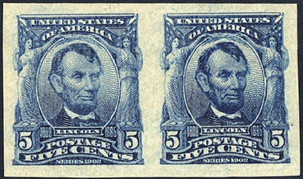 US Stamps Price Scott Catalogue # 315: 1908 5c Lincoln Imperf. Cherrystone Auctions, Nov 2008, Sale 200811, Lot 1101