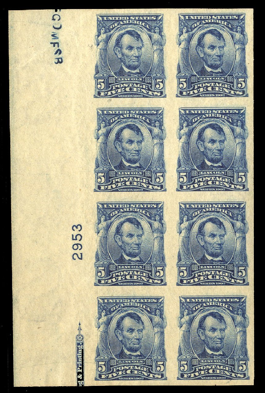 US Stamp Price Scott Cat. #315: 5c 1908 Lincoln Imperf. Cherrystone Auctions, Mar 2009, Sale 200903, Lot 201