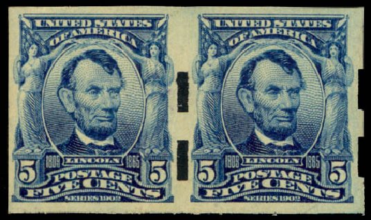 Cost of US Stamp Scott Cat. 315 - 5c 1908 Lincoln Imperf. Daniel Kelleher Auctions, May 2014, Sale 652, Lot 481