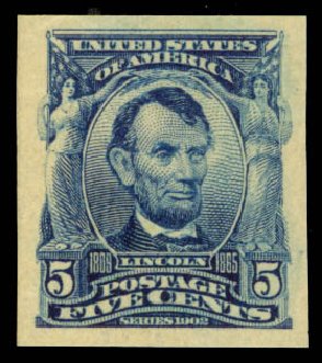 US Stamp Prices Scott 315: 1908 5c Lincoln Imperf. Daniel Kelleher Auctions, Oct 2014, Sale 660, Lot 2321