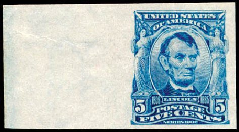US Stamp Prices Scott Catalog #315 - 5c 1908 Lincoln Imperf. Schuyler J. Rumsey Philatelic Auctions, Apr 2015, Sale 60, Lot 2321