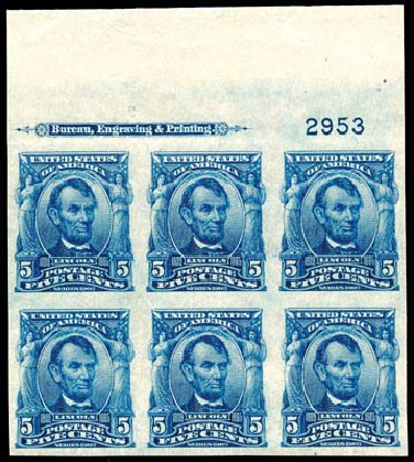 US Stamps Value Scott Catalog #315 - 1908 5c Lincoln Imperf. Schuyler J. Rumsey Philatelic Auctions, Apr 2015, Sale 60, Lot 2901