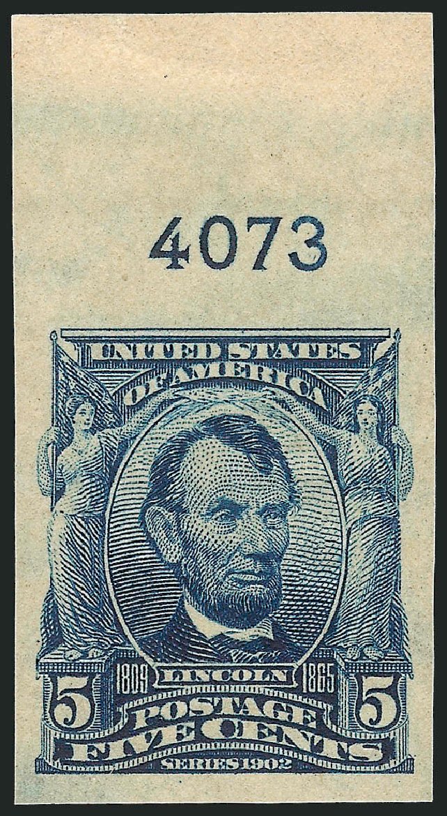 Values of US Stamp Scott Catalogue 315: 1908 5c Lincoln Imperf. Robert Siegel Auction Galleries, Apr 2014, Sale 1068, Lot 231