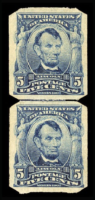 Cost of US Stamps Scott Cat. # 315 - 5c 1908 Lincoln Imperf. Cherrystone Auctions, Jan 2015, Sale 201501, Lot 174