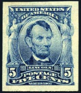 US Stamps Price Scott #315: 1908 5c Lincoln Imperf. Harmer-Schau Auction Galleries, Feb 2009, Sale 80, Lot 1274