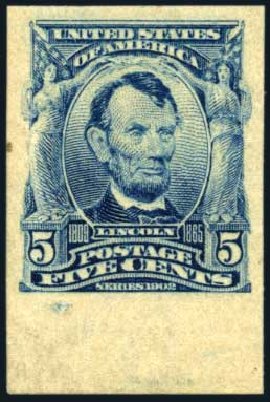 Costs of US Stamps Scott Catalogue # 315 - 1908 5c Lincoln Imperf. Harmer-Schau Auction Galleries, Oct 2009, Sale 83, Lot 424
