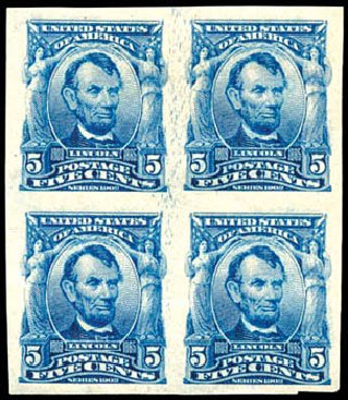 US Stamps Values Scott Catalog 315: 5c 1908 Lincoln Imperf. Schuyler J. Rumsey Philatelic Auctions, Apr 2015, Sale 60, Lot 2324