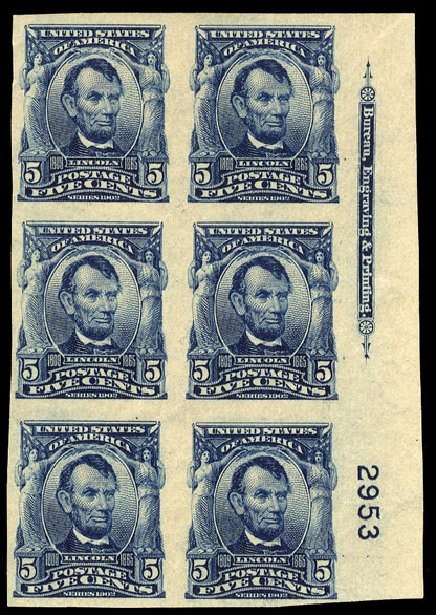 Cost of US Stamps Scott Catalog 315 - 5c 1908 Lincoln Imperf. Cherrystone Auctions, May 2008, Sale 200805, Lot 235