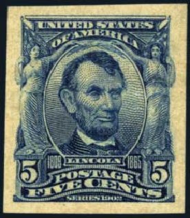US Stamp Value Scott # 315 - 5c 1908 Lincoln Imperf. Harmer-Schau Auction Galleries, Jan 2014, Sale 100, Lot 555