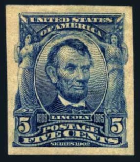 Cost of US Stamp Scott Catalogue # 315: 1908 5c Lincoln Imperf. Harmer-Schau Auction Galleries, Aug 2014, Sale 102, Lot 1965