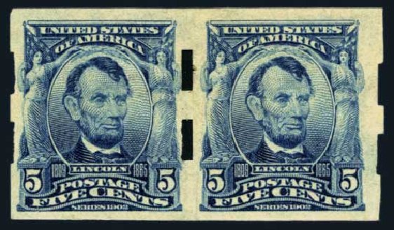 US Stamps Value Scott 315 - 1908 5c Lincoln Imperf. Harmer-Schau Auction Galleries, Aug 2014, Sale 102, Lot 2225