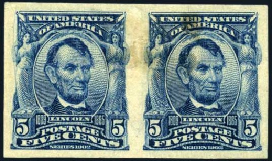 Value of US Stamp Scott Catalog #315 - 1908 5c Lincoln Imperf. Harmer-Schau Auction Galleries, Oct 2009, Sale 83, Lot 425