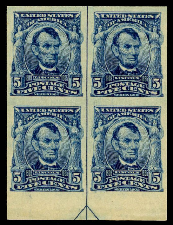 US Stamps Price Scott 315: 1908 5c Lincoln Imperf. Daniel Kelleher Auctions, Oct 2014, Sale 660, Lot 2325
