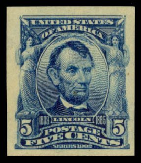 Cost of US Stamp Scott Catalogue 315 - 5c 1908 Lincoln Imperf. Daniel Kelleher Auctions, Jan 2015, Sale 663, Lot 1635