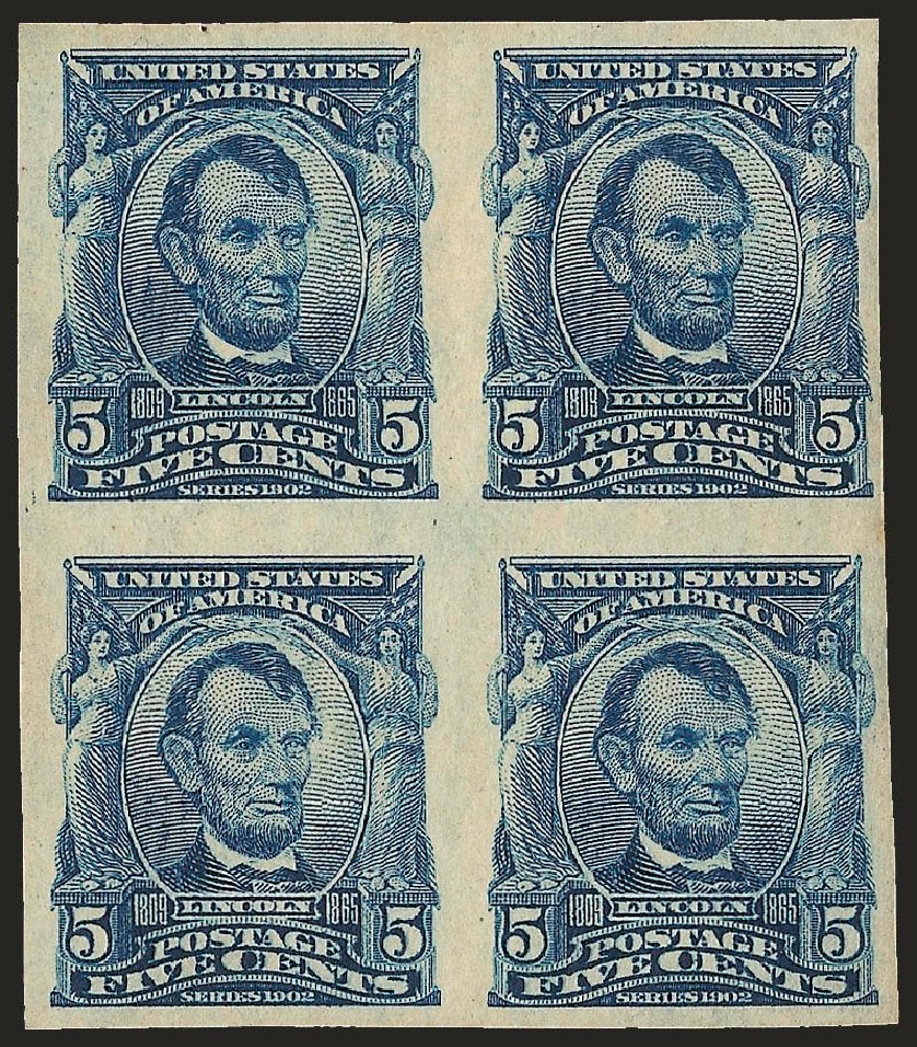 Prices of US Stamp Scott Catalog 315: 1908 5c Lincoln Imperf. Robert Siegel Auction Galleries, Jun 2010, Sale 992, Lot 2415