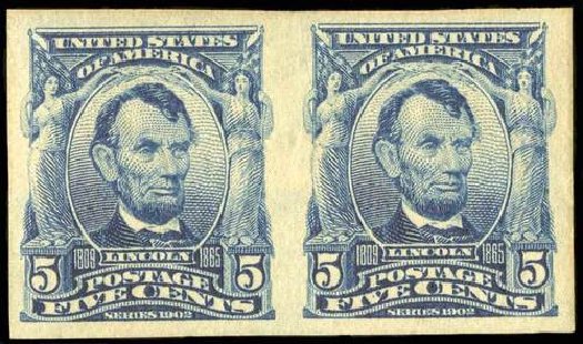 Cost of US Stamp Scott Cat. 315 - 5c 1908 Lincoln Imperf. Spink Shreves Galleries, Jul 2015, Sale 151, Lot 255