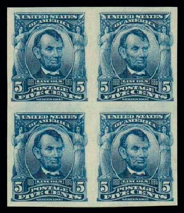 Cost of US Stamps Scott 315 - 5c 1908 Lincoln Imperf. Matthew Bennett International, Jun 2007, Sale 319, Lot 1342