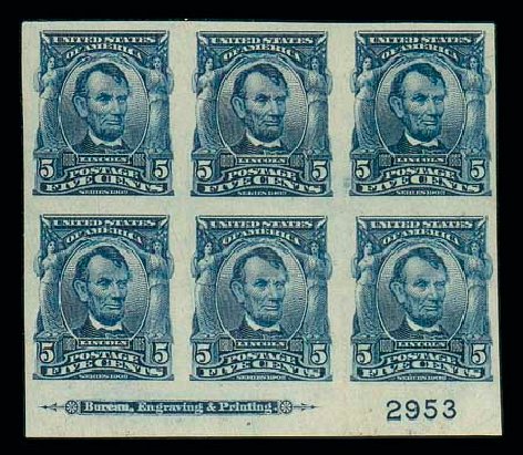 Values of US Stamp Scott Cat. # 315: 5c 1908 Lincoln Imperf. Matthew Bennett International, Dec 2007, Sale 325, Lot 1942
