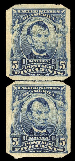 Price of US Stamp Scott Cat. # 315 - 5c 1908 Lincoln Imperf. Cherrystone Auctions, Apr 2010, Sale 201004, Lot 232