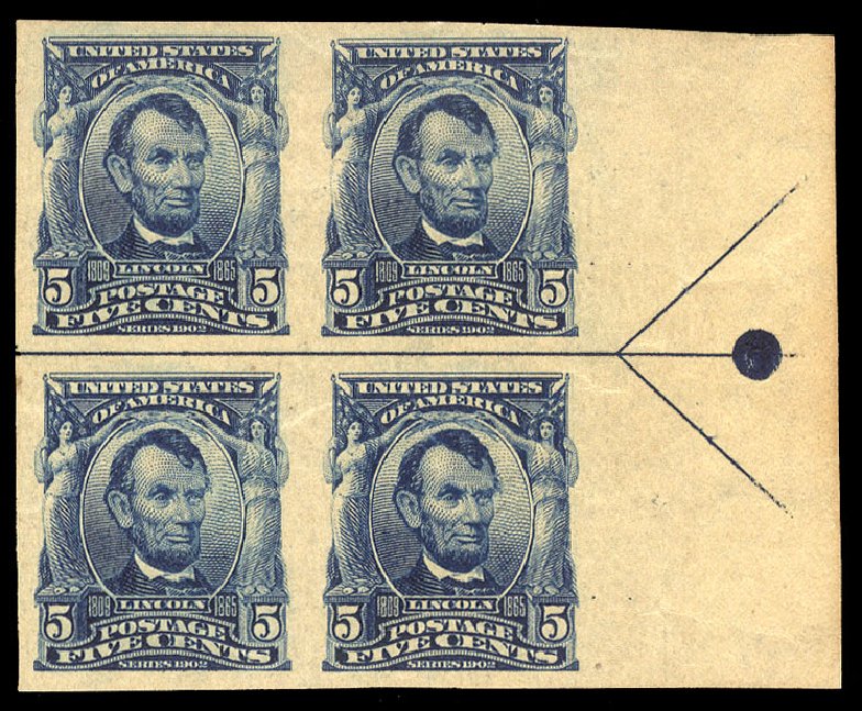 Cost of US Stamps Scott Cat. # 315 - 1908 5c Lincoln Imperf. Cherrystone Auctions, Jan 2013, Sale 201301, Lot 32