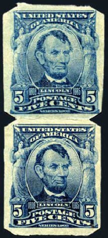Costs of US Stamp Scott Catalogue 315 - 1908 5c Lincoln Imperf. Harmer-Schau Auction Galleries, Aug 2011, Sale 90, Lot 1892