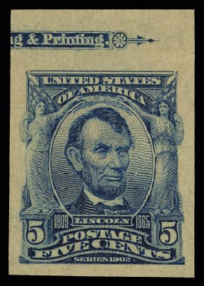 Value of US Stamps Scott Catalog # 315: 5c 1908 Lincoln Imperf. H.R. Harmer, May 2014, Sale 3005, Lot 1242