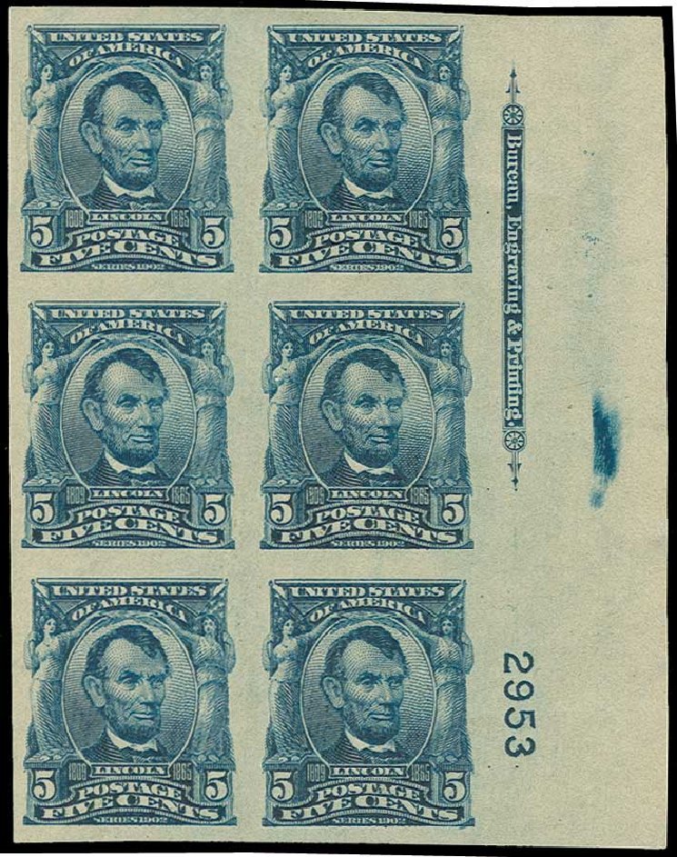 Prices of US Stamps Scott 315 - 1908 5c Lincoln Imperf. H.R. Harmer, Jun 2015, Sale 3007, Lot 3302