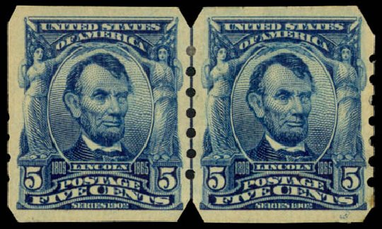 Value of US Stamp Scott Cat. # 315 - 5c 1908 Lincoln Imperf. Daniel Kelleher Auctions, May 2014, Sale 652, Lot 482