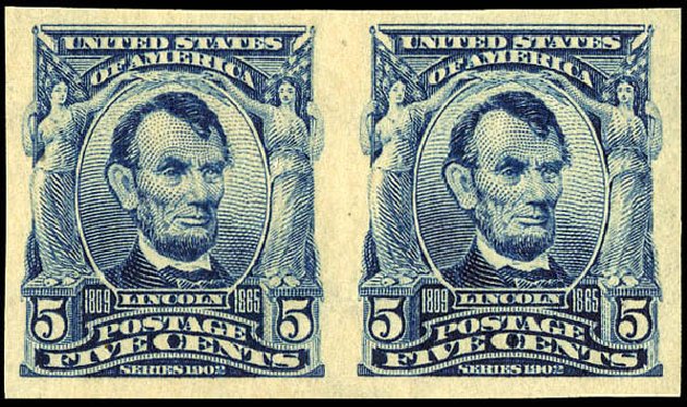Values of US Stamp Scott # 315 - 5c 1908 Lincoln Imperf. Matthew Bennett International, Dec 2008, Sale 330, Lot 1743