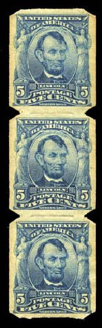 US Stamp Values Scott # 315: 5c 1908 Lincoln Imperf. Matthew Bennett International, Mar 2011, Sale 337, Lot 3153